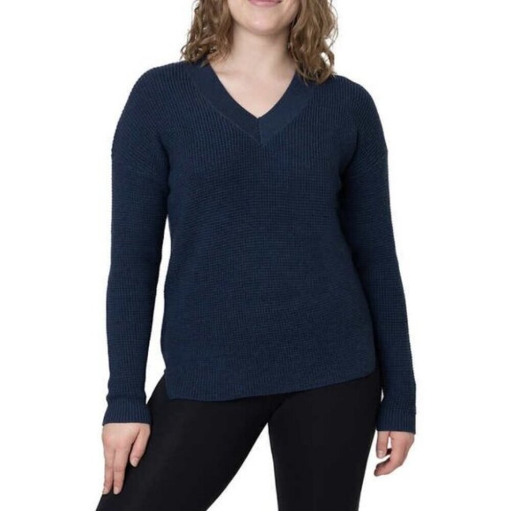 Kersh Woman's Merino Blend V-Neck Sweater Blue Medium